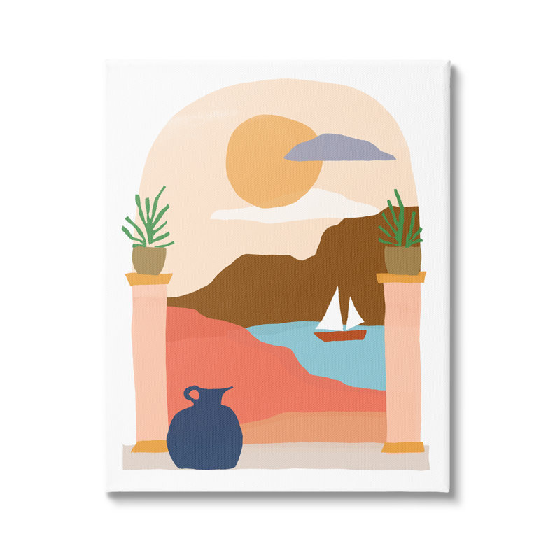 Calm Distant, voilier en forme d'arche, paysage, impression sur toile tendue, Toile tendue, H 20 po x l 16 po x P 1,5 po