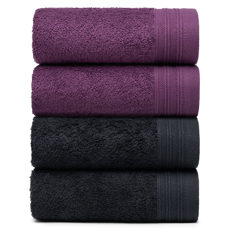 Ensemble de serviettes essuie-mains 100% coton 4 pièces Kendra, Noir / prune