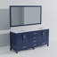 Meuble-lavabo double bleu marine 72 po X P 22 po D, plateau en marbre de Carrare et Miroir