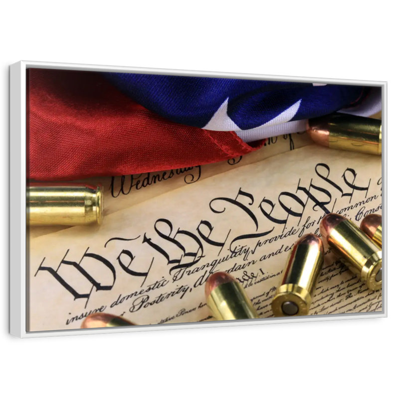 Constitution américaine, préambule et munitions, Cadre flottant blanc, 40 po x 27 po