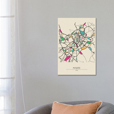 Madrid, Spain Map by Ayse Deniz Akerman - Wrapped Canvas Print