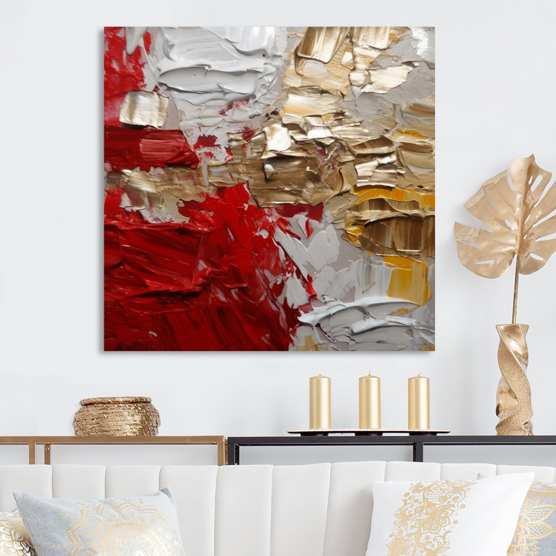 «Cardinal Sin Retro Delight Abstract Red & Gold», reproduction d'art sur toile, H 16 po x l 16 po x P 1 po, Toile tendue