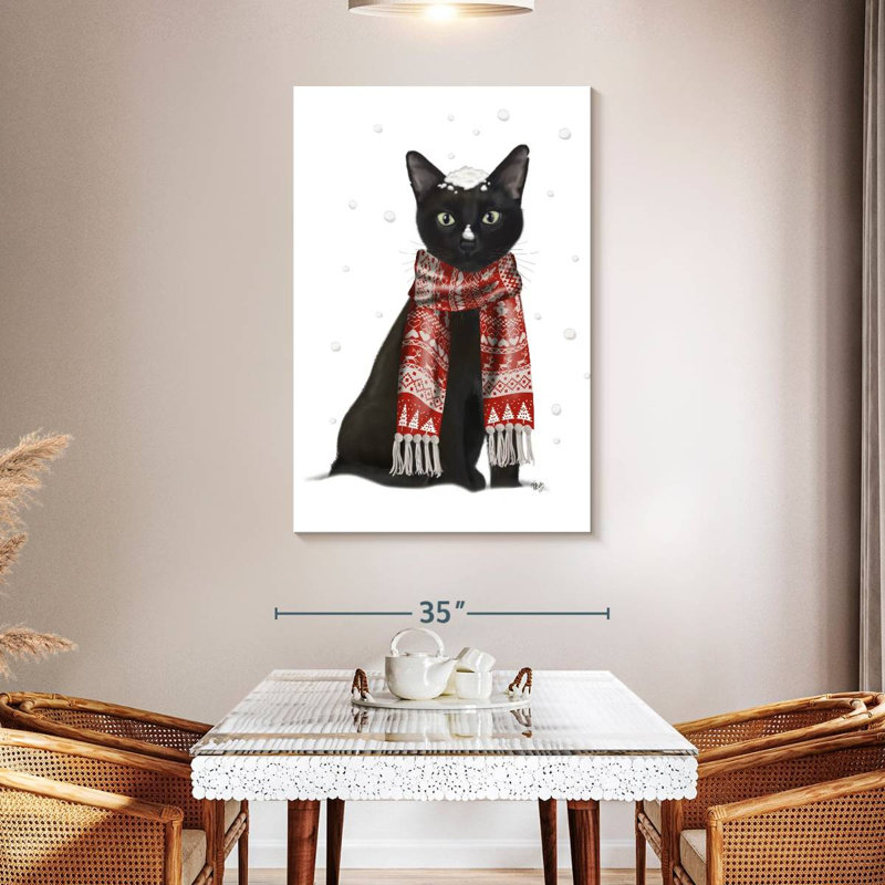 Brampt Black Cat Red Scarf, 48" H x 32" W