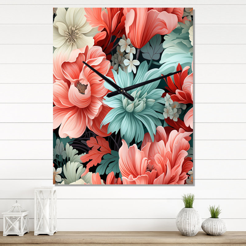 Corail Serenade Tropical Motif III - Horloge murale moderne tropicale, Très petit