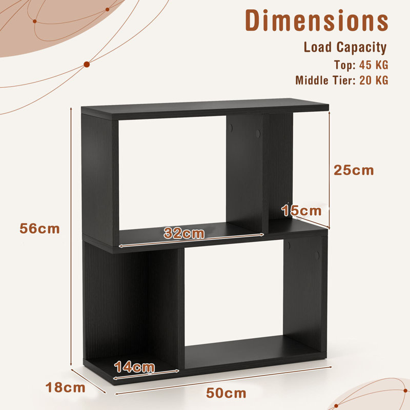 3-Tier Bookshelf Display Shelf For Small Space Freestanding Side Table, Black