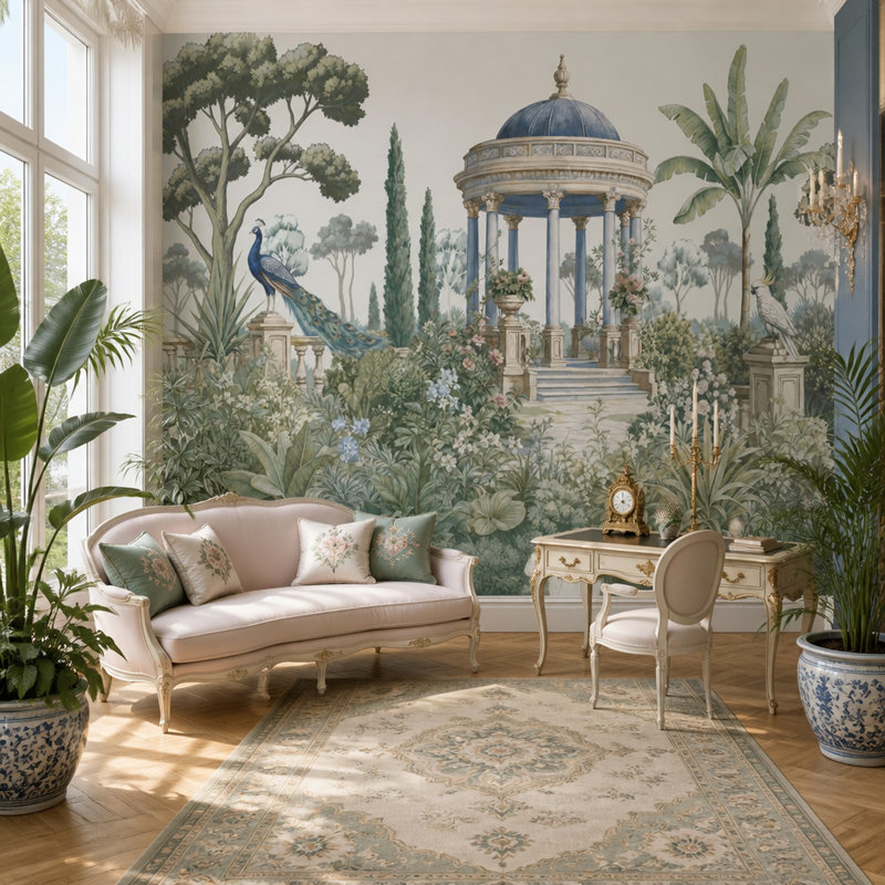Panneau mural Garden Pavilion, 120 po x 96 po, Peler et coller