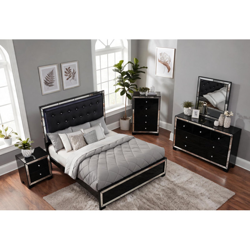 Ensemble de chambre à coucher 5 pièces, Noir, Grand