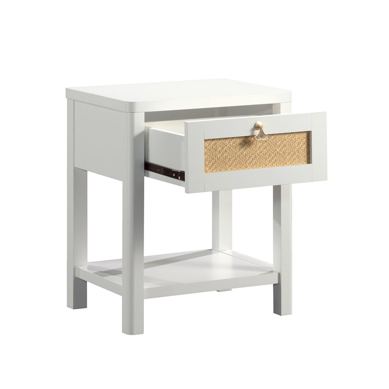 Degolyer Nightstand With Open Storage In White/Rattan