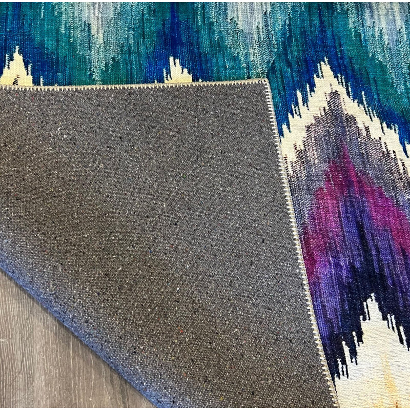 Zigzag-Themed Multi-Colored Design Woven Base Rug, Runner 3'9.81" x 9'10.11"
