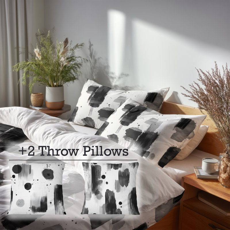 Ensemble de housse de couette et coussin décoratif Abstract Black, Housse de couette grand + 4 pièces supplémentair