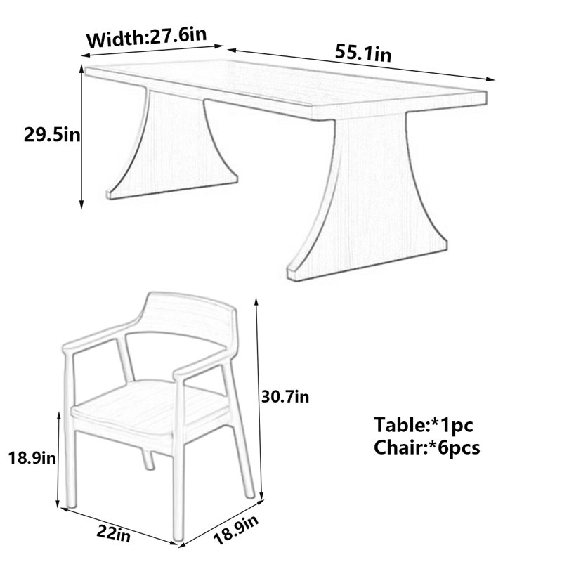 Table de salle à manger Modern, H 29,5 po x L 55,1 po x l 27,6 po