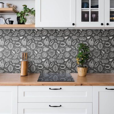 Self Adhesive Vinyl Splashback Tiles Sticker Peel Stick set 9 pieces 30x30 cm Cartoon food motif