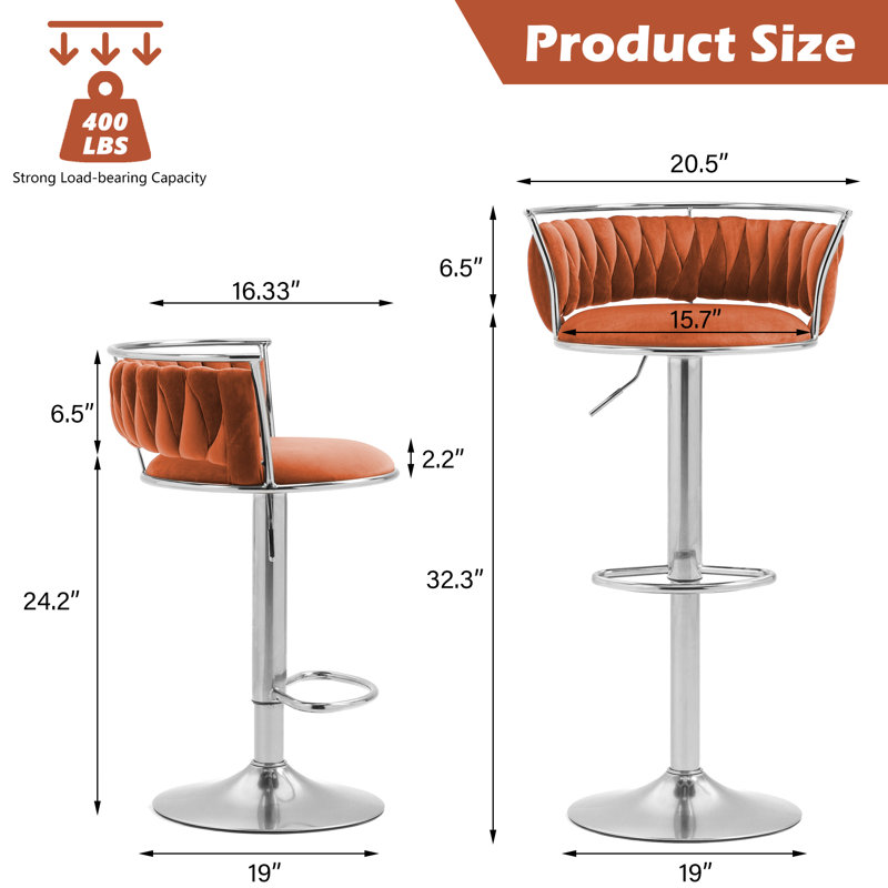 Tabouret de bar Christal, Orange, Argent