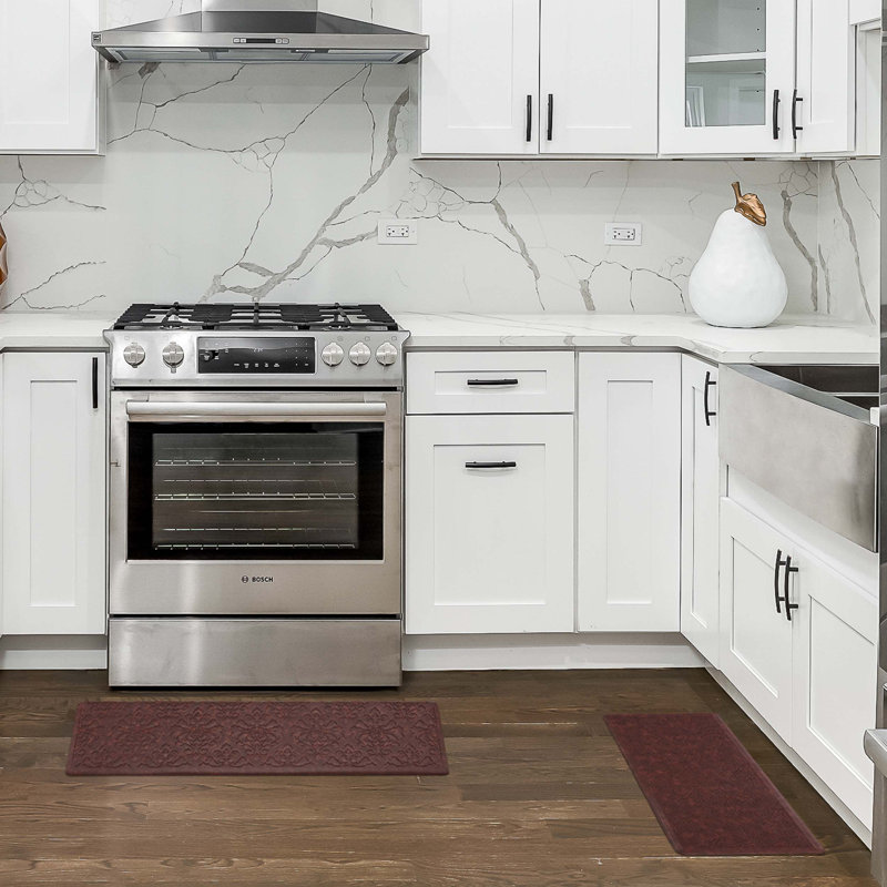 Marni Red Embossed Anti-Fatigue Kitchen Mat Set