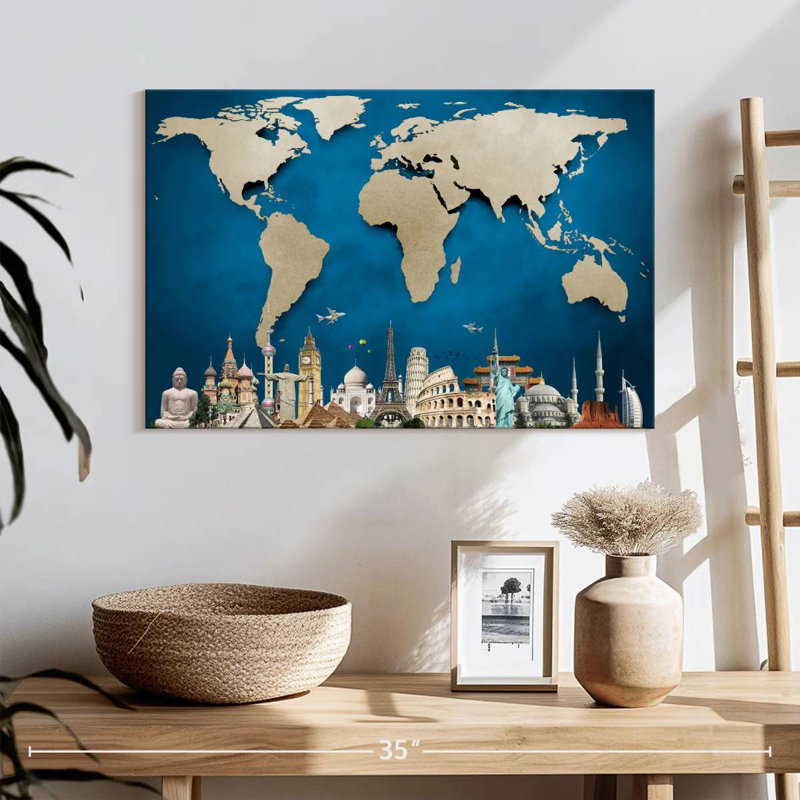 «Ocean Blue World Map», reproduction sur toile tendue, H 16 po x l 24 po x P 1,25 po