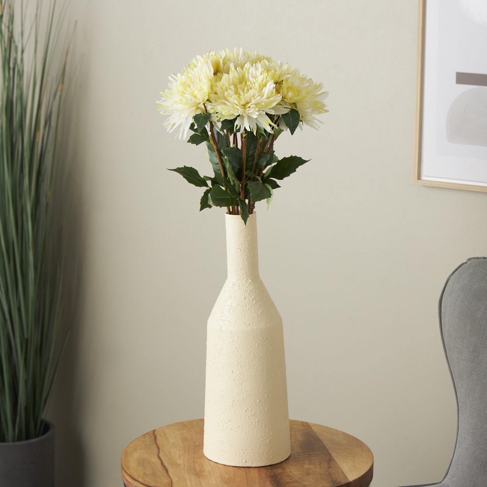 Dahlia Floral Stems, White, 32" H x 12" W x 12" D