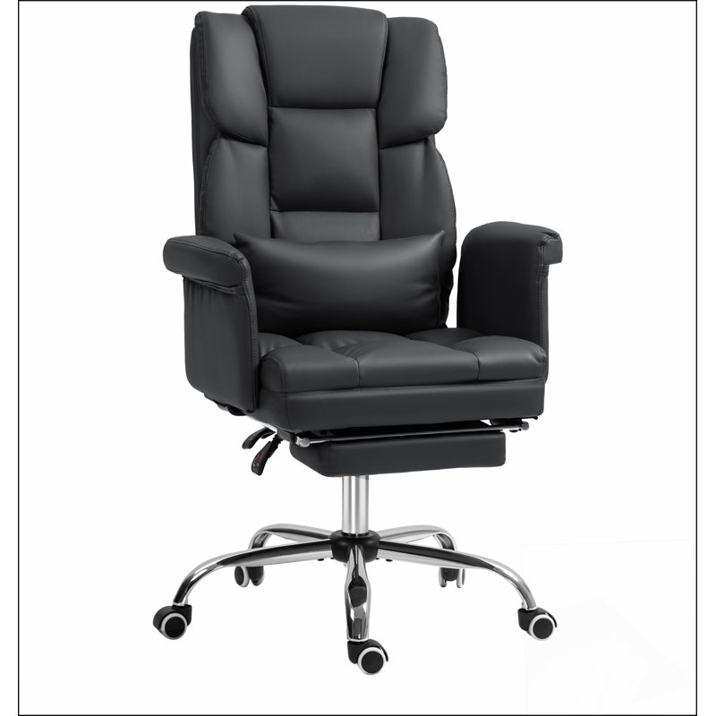 Fauteuil de direction, fauteuil de bureau ergonomique en cuir synthétique, fauteuil inclinable et pivotant avec repose-pieds et support lombaire