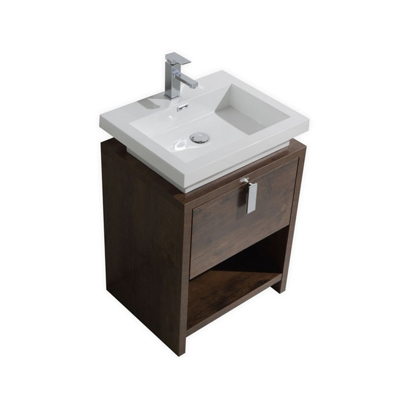 Ensemble de meuble-lavabo simple 24 po Ovando, bois de rose