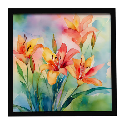 Lis en aquarelle, reproduction sur métal encadrée