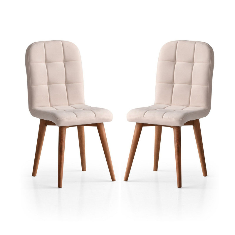 Elegant Chair Set (2 Pieces), Solid Cream Color, 16.1 x 20.1 x 34.6 Inches | 100% Plywood Frame with Beech Legs | Modern Scandinavian Design, Supports Up to 386 Lbs, Perfect for Dining & Living Spaces