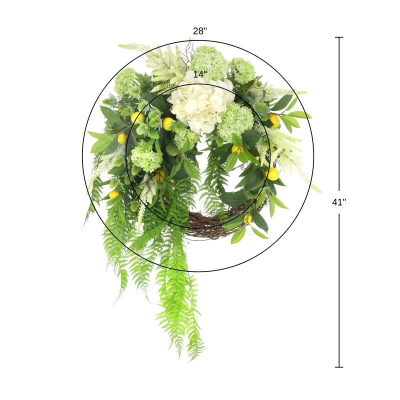 28'' Wreath with Hydrangeas, Lemons and Ferns