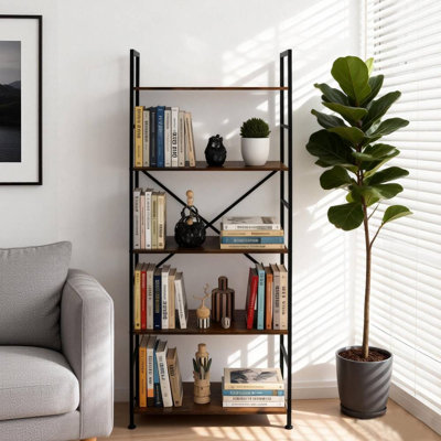 5-Tier Industrial Bookshelf (Black)