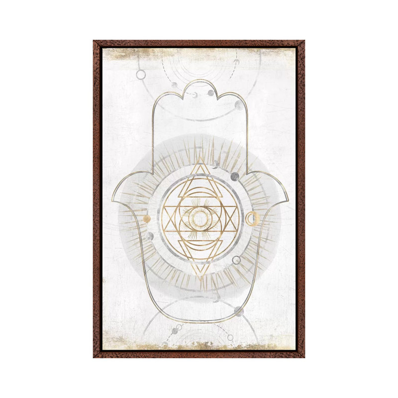 Gold Hamsa I 1 Piece Wall Art on Canvas, 101.6 cm H x 66.04 cm W, Classic Brown Wood Framed