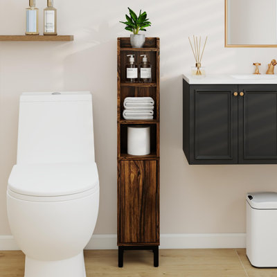5‑Tier Corner Toilet Paper Storage Cabinet, Freestanding Bathroom Organizer With Door and Adjustable Shelf For Small Spaces