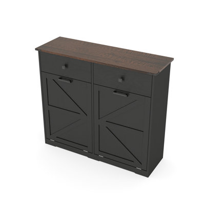 Black Trash Cabinet For Kitchen And Laundry, Holds 20 Gallon Cans, Space Easy To Clean Hidden With Barn Door, Fits 2X10 Clean, Smooth Hinges