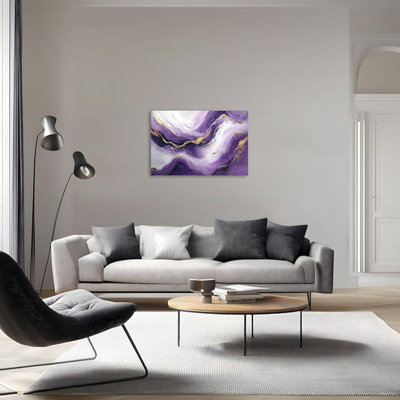 1 Pcs Purple Wall Art Purple Pictures for Wall Purple and Gold Abstract Canvas Picture Print on Canvas Purple Picture for Bedroom for Room Decor Stretched and Framed 16x24 inch