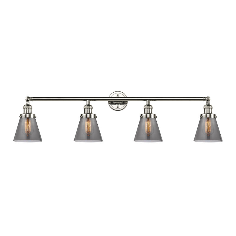Cone 4 Light Bath Vanity Light, Incandescent, Plated Smoke, Polished Nickel