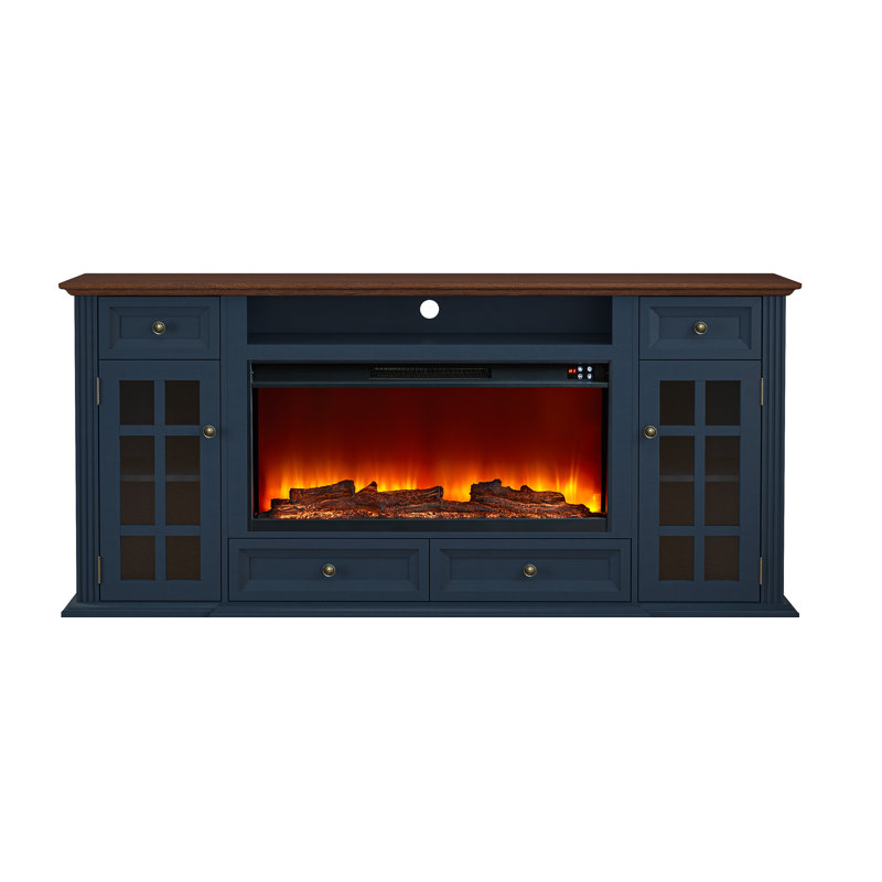 TV Stand with fireplace, Navy / Brown