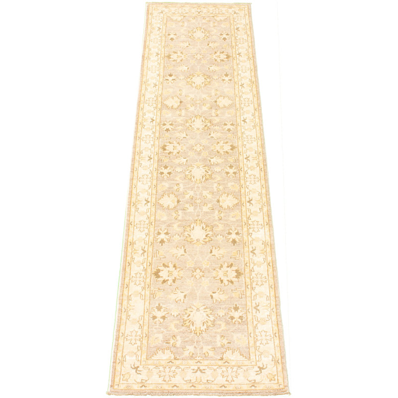Tapis de couloir gris en tapis décoratif laine de conception unique 2 pi 6 po x 9 pi 9 po noué à la main new age ushak