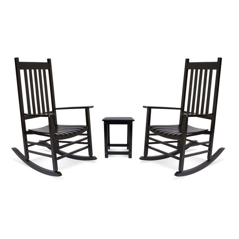 Vermont Porch Rocking Chair with Side Table Set, Black