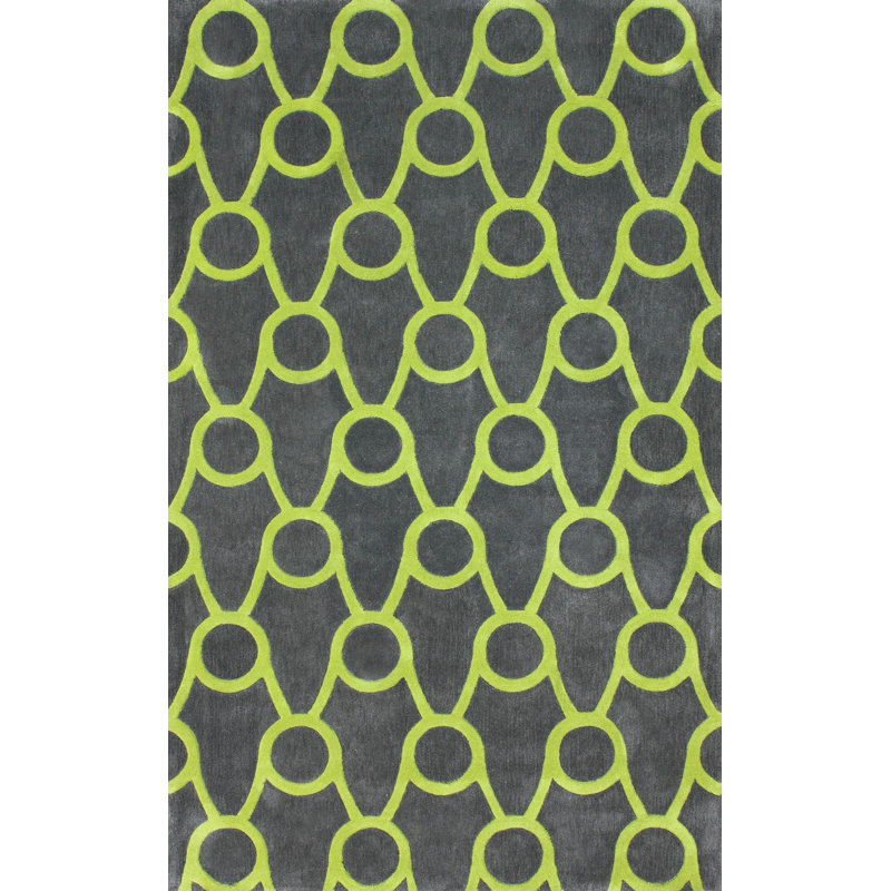 Tapis gris/vert touffeté à la main Marceline, Rectangle 5 pi x 8 pi