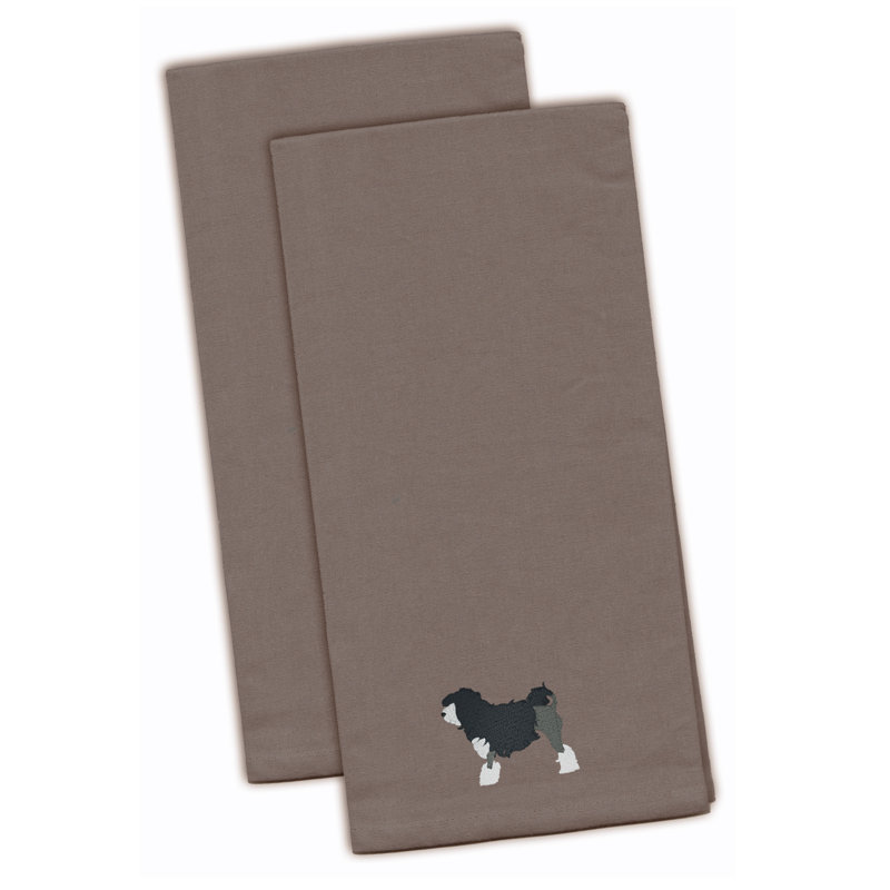 Serviette à thé de cuisine brodée petit chien lion, Gris, H 28 po x l 19 po x P 0,1 po