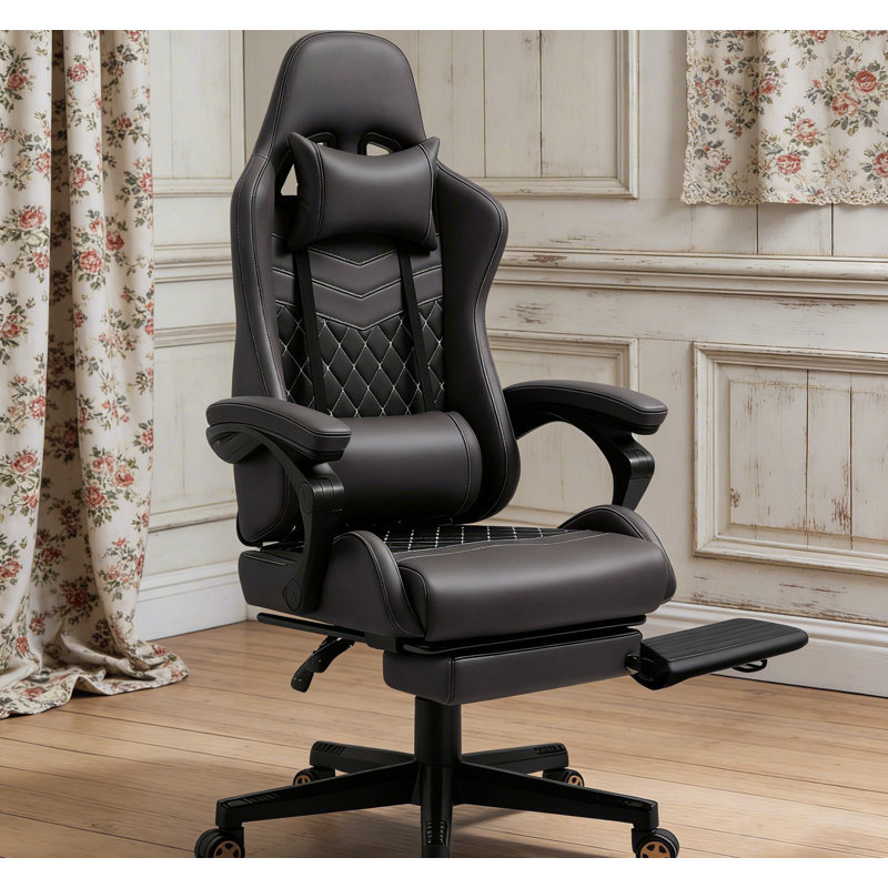 Fauteuil inclinable pivotant en cuir de polyuréthane avec dossier haut, support lombaire et hauteur réglable