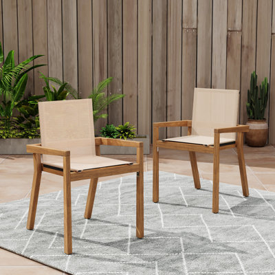Chaise de salle à manger Belfast, ensemble de 2, structure en teck et tissu beige