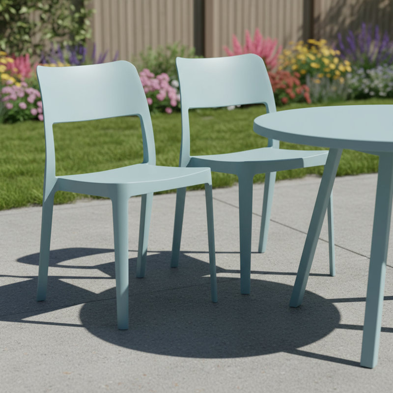 Ensemble de deux chaises d'appoint d'extérieur empilables en plastique bleu bébé