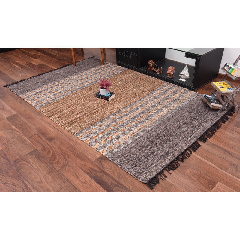 Encarnacion Leather Geometric Indoor Rug, Rectangle 6' x 9'