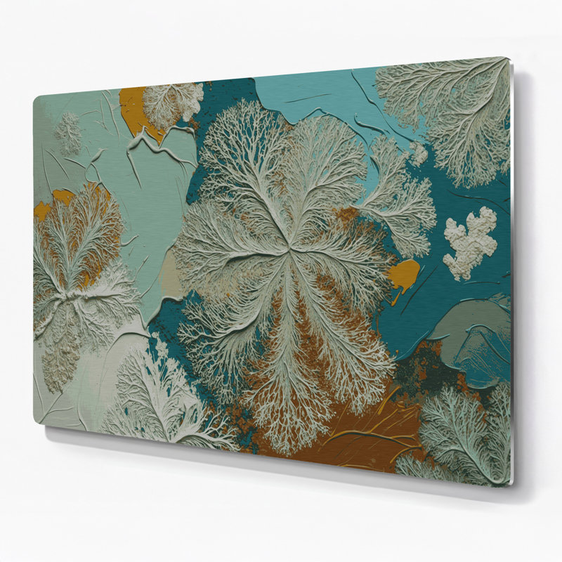Art mural en métal botanique gris lichen, H 24 po x l 36 po