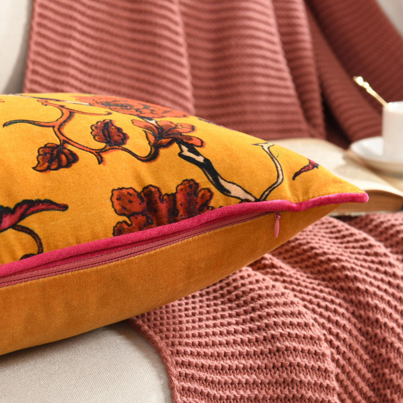 Floral Cotton Throw Pillow, Yellow