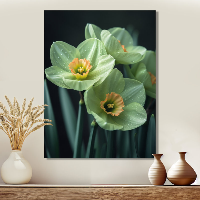 Monochromes jardin glamour jonquilles I - jonquilles murales salon, Toile tendue, H 24 po x l 32 po