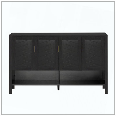 Multi-Functional 4-Door Sideboard With Open Adjustable Shelves Hooks