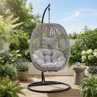 Charlie-Jade Egg Swing Chair with Stand - Single Person PVC Wicker Porch Swing for Indoor & Outdoor, All-Weather Rattan Patio Furniture