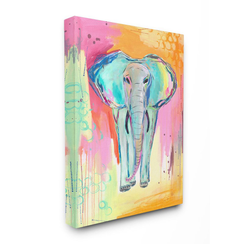 Éléphant coloré avec fond abstrait de couleur pastel par Jennifer McCully-impression d’art graphique, Toile tendue