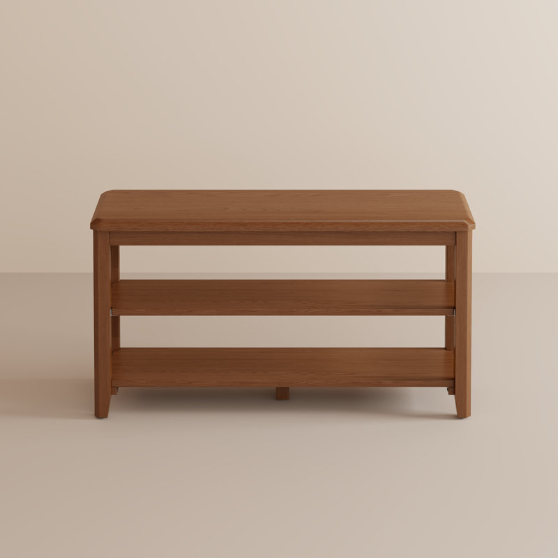 Addisin Aevah Solid Wood 2-Tier Shoe Bench, 39.37″ W, Brown