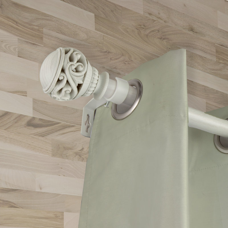 Tringle à rideaux simple en faux bois Lengby, 120" - 170", Blanc perle