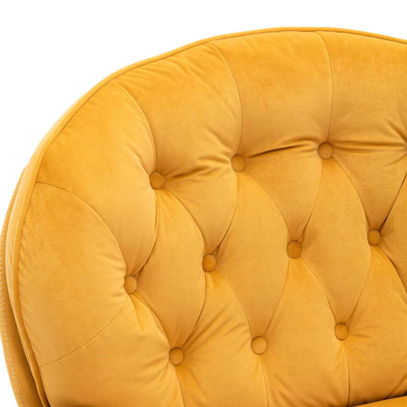 Anouk Tufted Back Type Swivel Base Accent Chair with Ottoman, Yellow Velvet
