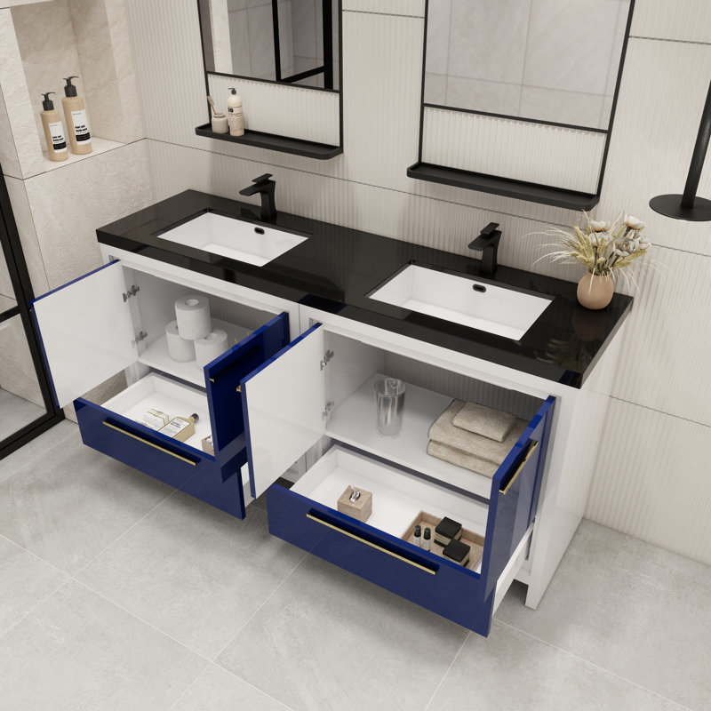 Catori 72" Double Bathroom Vanity Set, High Gloss Night Blue